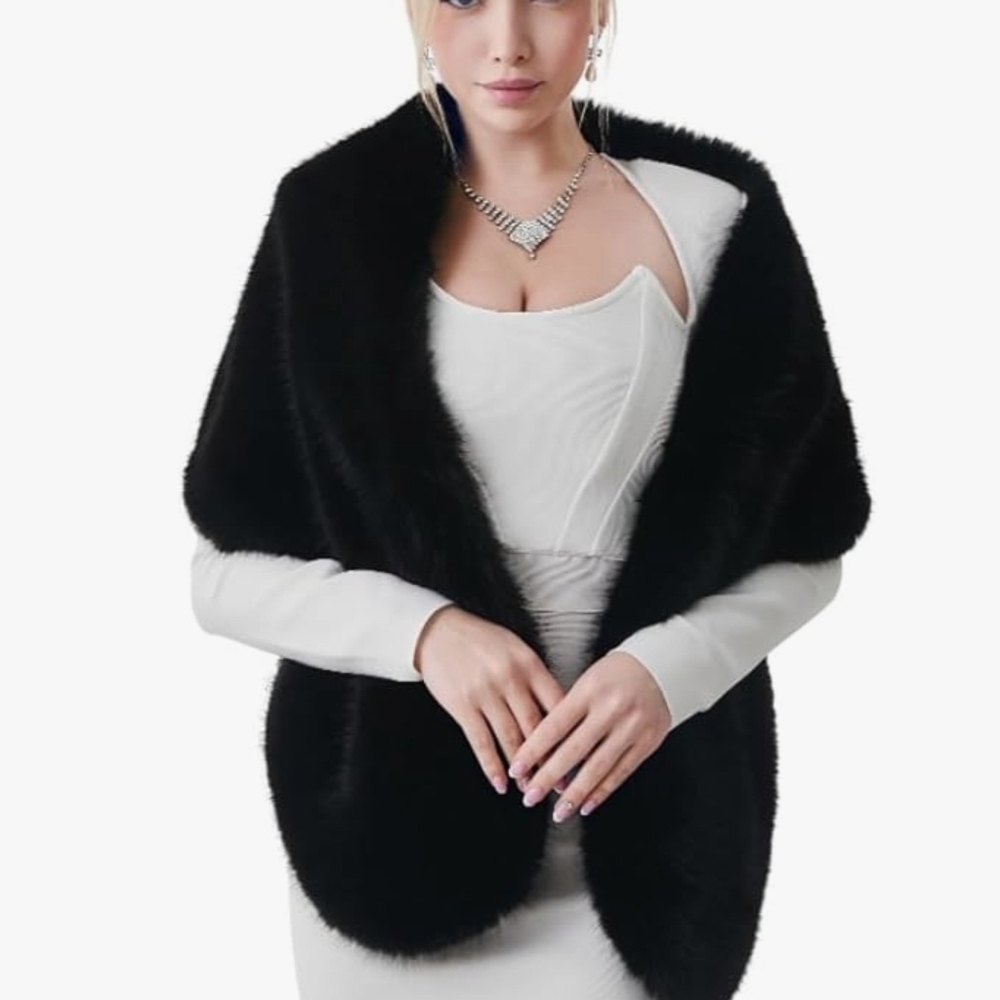 Black Faux Fur Shawl Wrap